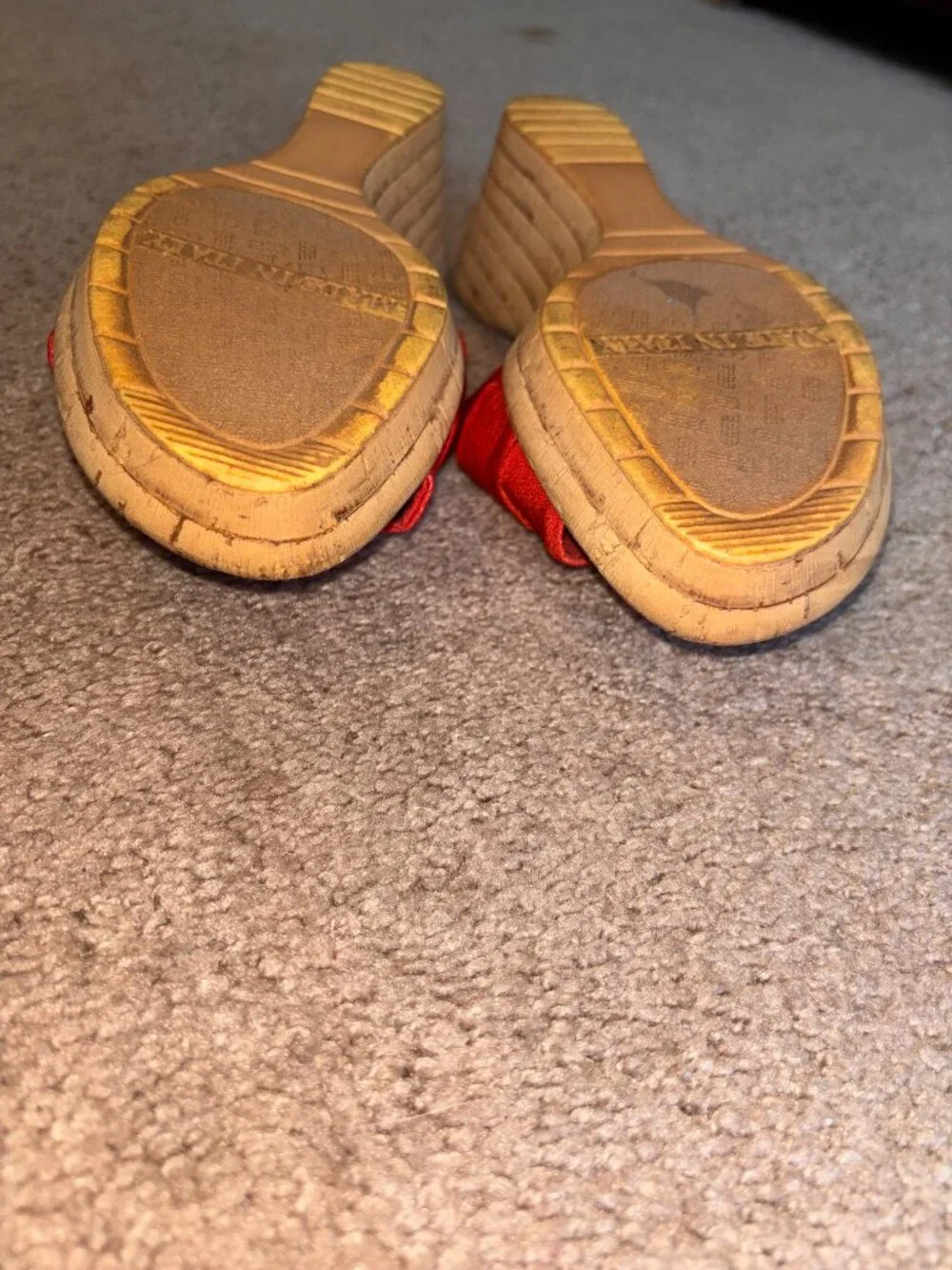 Italian Shoemakers Bright Orange Stretch Strap Cork Wedge Sandals 9M